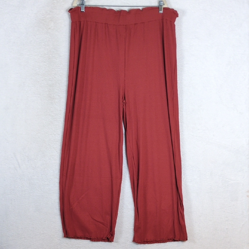 Love‎ Riche Women's Brick Red Ribbed Wide Leg Casual Pants Size 2X